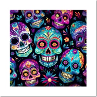 Sugar Skulls in Bright Colors Posters and Art